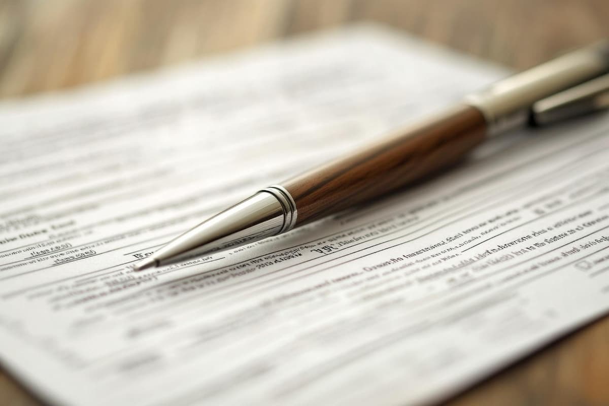 Close-up of a pen placed on a legal document representing website disclaimer and terms